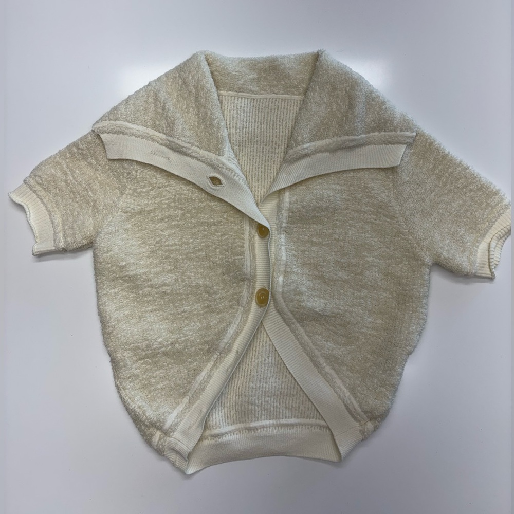 Cream Short Sleeve Women's cropped Sweater - Picture 2 of 7